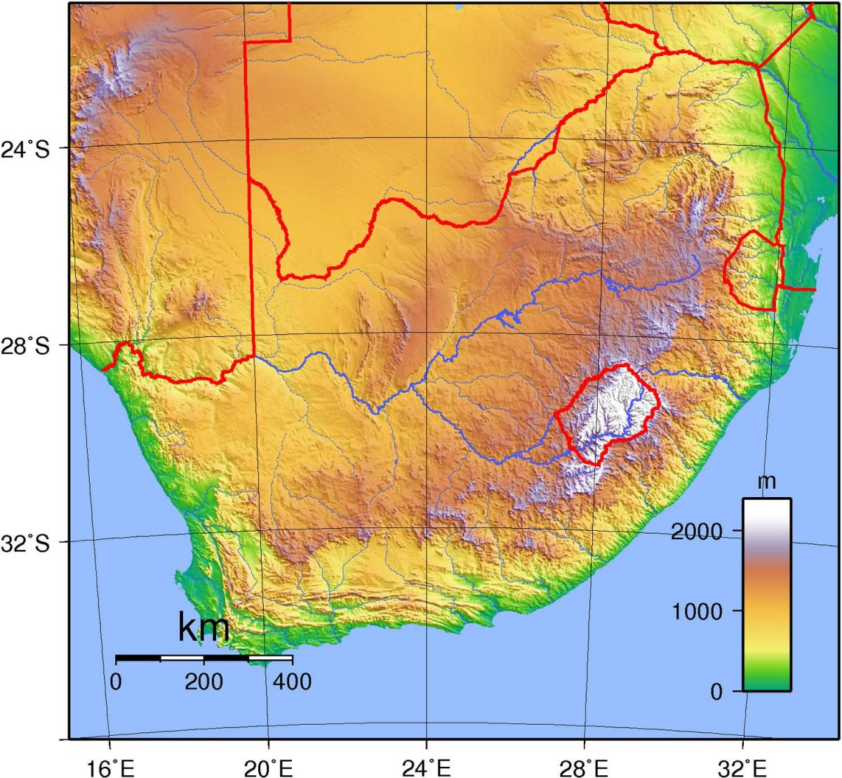 Topografische kaart van Zuid-Afrika